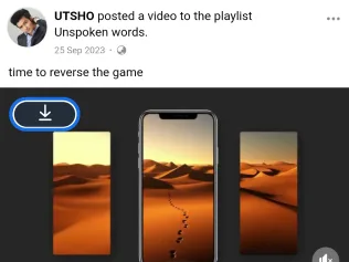 The download button that appears over a video in the in-app browser