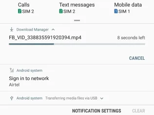 Download progress showing in the Android notification panel