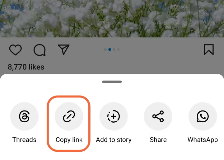 The Copy link option in Instagram's share sheet